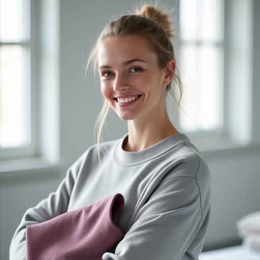 Elina Virtanen, johtava tuotesuunnittelija, esittelee uutta kangasta.